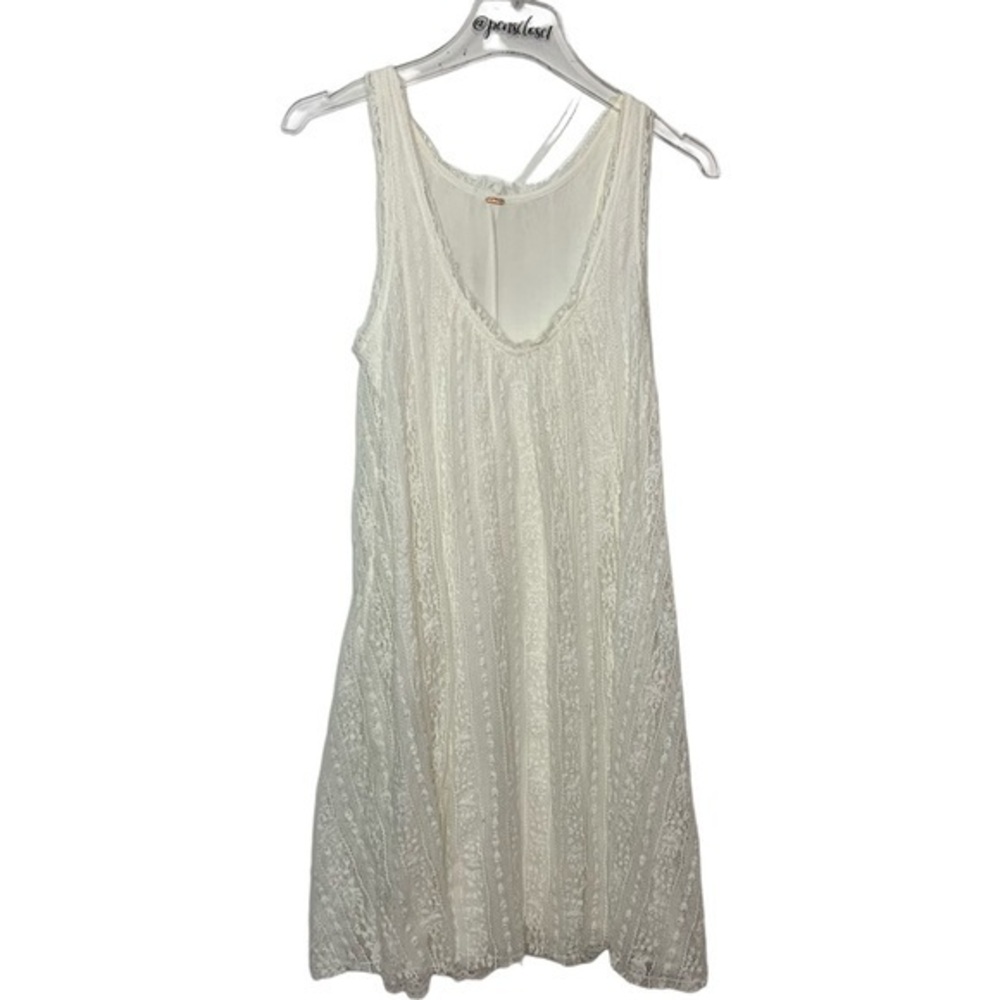 Free People Sleeveless White Lace Overlay V Neck Swing Spring Summer Mini Dress